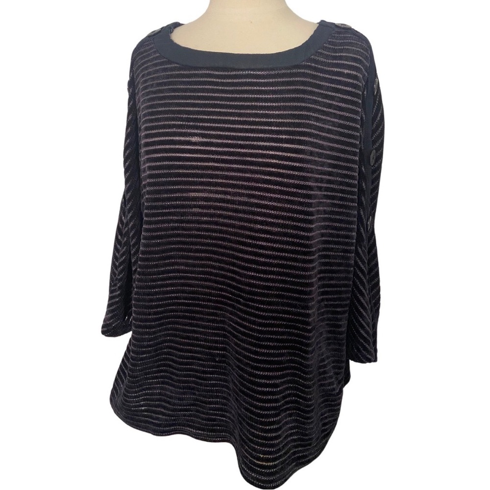 LIFE STYLE ribbed velour Navy Blue sweater sweatshirt, button detail sleeves XL